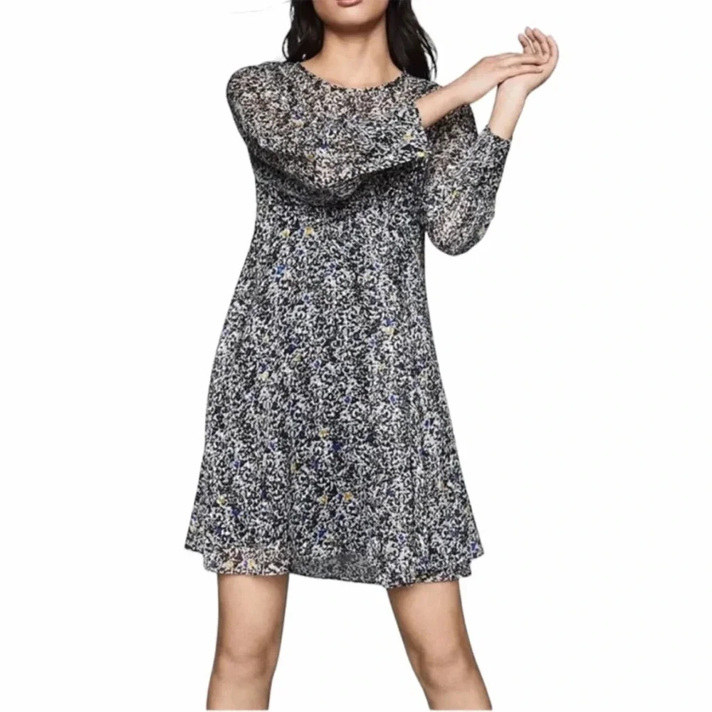Reiss Charlotte Burnout Silk Blend Mini Dress Black Size 2